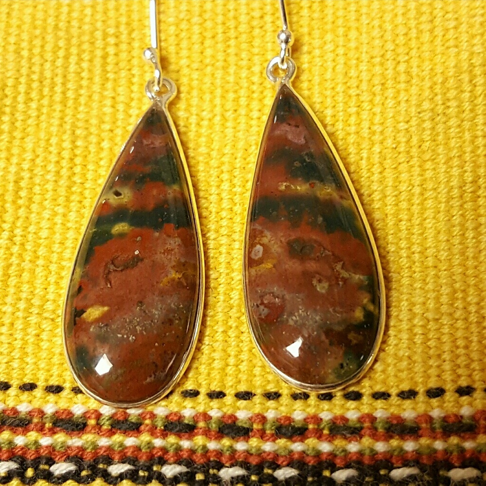 Bloodstone Earrings Sterling Silver